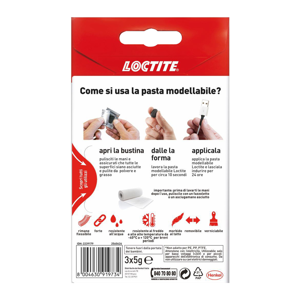 Pasta Adesiva Modellabile, Forte e Flessibile Kintsuglue Nera LOCTITE 3X5 g